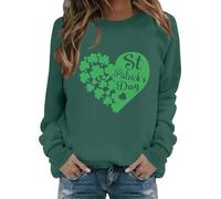FNKDOR Women's Irish Paddy's Day Sweatshirts for Women UK Lucky Shamrock Graphic Pullover Ladies St Patricks Day Tops for Women UK St. Patrick's Day Solid Color Clover St Day Outfits(A8 Green,L)