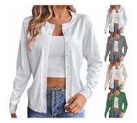 FNKDOR Women's Knit Cardigans Petite Soft Lightweight Long Sleeve Cardigan Ladies Solid Color Crew Neck Button Down Sweater Comfortable Jackets Spring Summer Evening Autumn Outwear (White, XL)
