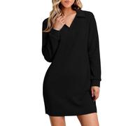 FNKDOR Womens Long Tops To Wear with Leggings Ladies Lapel V Neck Loose Fit Fall Jumpers Long Sleeve Warm Basic Sweatshirts Thumbholes Curved Hem Pullover Autumn Plain Dressy Blouse No Hood(Black,XXL)