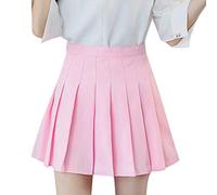 FNKDOR Women's Pleated Half Bodies Skirt High Waist Tunic Skirt Casual Tennis Skirt Slim Solid Color A-Line Summer Beach Swing Skirt Fashion Skirt Girl Bathing Suit Cover Up Skirt(Pink,M)