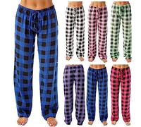 FNKDOR Women's Pyjama Bottoms Womens Flannel Check Plaid Pjs Bottoms Drawstring Elasticated Waist Fleece Pyjamas Women Checked Sleep Pants for Ladies Loungewear Nightwear with Pockets(A2-Blue,XXL)
