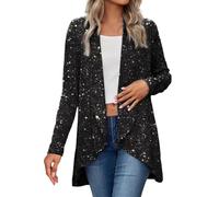 FNKDOR Women's Sequin Cardigan for Women Long Sparkle Lightweight Long Sleeve Cardigans Casual Party Cocktail Clubwear Cover Up Glitter Shrug Silver Sequin Jacket (Black, L)