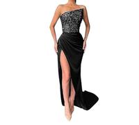 FNKDOR Women's Sexy One Shoulder Cocktail Dress Sequin Glitter Dresses Satin High Split Cocktail Corset Dress Wedding Party Long Maxi Dress Ladies Party Dresses Bodycon Formal Dresses