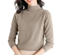 FNKDOR Women's Solid Turtleneck Jumper Cashmere Knit Sweater Long Sleeve Ladies Roll Turtle Neck Plain Knitted Pullover Autumn Slim Fit Stretch Lightweight Basic Knitted Sweater (Khaki, L)
