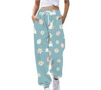 FNKDOR Women's Spring Easter Bunny Easter Egg Printed Loose Casual Pants Business Casual Clothes for Women Plus Size Pants (Mint Green-10, L)