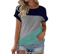FNKDOR Women's Summer Tshirt Crew Neck Colour Block Print Short Sleeve Tee Shirt Casual Loose Basic Summer Top Baggy Lounge Breathable Blouses Plus Size 14 16 18 20 22 24 (Mint Green, XXXXL)