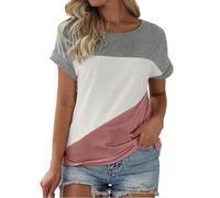 FNKDOR Women's Summer Tshirt Crew Neck Colour Block Print Short Sleeve Tee Shirt Casual Loose Basic Summer Top Baggy Lounge Breathable Blouses Plus Size 14 16 18 20 22 24 (Rose Gold, XXXXL)