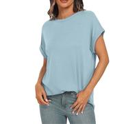 FNKDOR Women's T-Shirts Casual Basic Loose Fit Tee Tops Crewneck Short Sleeve Blouse Summer Solid Color Outfits Plain Longline Shirts Ladies Tops Size 14 16 White T Shirt Women(Sky Blue,M)