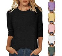FNKDOR Women's T-Shirts Mesh Hollow Out Tee Shirts Summer Crew Neck Seven Point Long Sleeve Tunic Tops Flowers Small Print Slim Fit Tee Top Ladies Casual Soft Pleated Blouse(A1 Black,L)