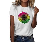 FNKDOR Women's T-Shirts Sunflower Dragonfly Flower Graphic Printed Tee Shirts Short Sleeve Round Neck Tunic Tops Summer Loose Fit Comfy Blouse for Women UK Ladies Girl Basic Outfits(A5-Hot Pink,XXL)