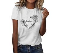 FNKDOR Women's T-Shirts Sunflower Dragonfly Flower Graphic Printed Tee Shirts Short Sleeve Round Neck Tunic Tops Summer Loose Fit Comfy Blouse for Women UK Ladies Girl Basic Outfits(A2-White,XL)