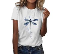 FNKDOR Women's T-Shirts Sunflower Dragonfly Flower Graphic Printed Tee Shirts Short Sleeve Round Neck Tunic Tops Summer Loose Fit Comfy Blouse for Women UK Ladies Girl Basic Outfits(A1-Navy,M)