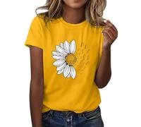 FNKDOR Women's T-Shirts Sunflower Print Tshirts Women Flower Tie Dye Graphic T-Shirts Plus Size Fashion Summer Inspirational Tees Casual Shirt Short Sleeve Crew Neck Y2K Pullover (Yellow, XXXXXL)