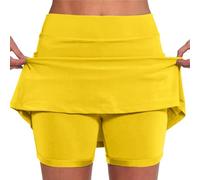 FNKDOR Women's Tennis Skirt with Inner Shorts Two Nude Athletic Golf Skorts High Waisted Pleated Tummy Control Sports Running Skater Skirts Fitness Workout Yoga Pockets Quick Drying(H Yellow,M)
