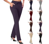 FNKDOR Women's Trousers Stretchy Office Work Trousers Women Yoga Trouser Suits for Women UK Elasticated Waist Straight Leg Yoga Pants Ladies Petite Trousers Women Short Leg Straight(Purple,L)
