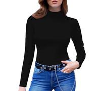 FNKDOR Women's Turtleneck Thermal Tops Long Sleeve Basic Solid Color Slim Fit Base Layer T Shirt Casual Pullovers Layer Tee Tops (Black, L)