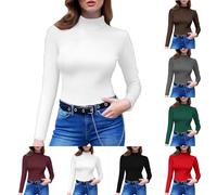FNKDOR Women's Turtleneck Thermal Tops Long Sleeve Basic Solid Color Slim Fit Base Layer T Shirt Casual Pullovers Layer Tee Tops (White, S)