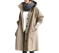 FNKDOR Women's Waterproof Jacket Solid Color Lapel Lightweight Windbreaker Coat Outwear Women's Coat Long Sleeve Trench Coat Ladies Raincoats with Hoods Rain Jacket(Khaki,M)
