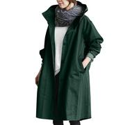 FNKDOR Women's Waterproof Jacket Solid Color Lapel Lightweight Windbreaker Coat Outwear Women's Coat Long Sleeve Trench Coat Ladies Raincoats with Hoods Rain Jacket(Green,5XL)