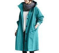 FNKDOR Women's Waterproof Jacket Solid Color Lapel Lightweight Windbreaker Coat Outwear Women's Coat Long Sleeve Trench Coat Ladies Raincoats with Hoods Rain Jacket(Sky Blue,5XL)