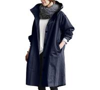 FNKDOR Women's Waterproof Jacket Solid Color Lapel Lightweight Windbreaker Coat Outwear Women's Coat Long Sleeve Trench Coat Ladies Raincoats with Hoods Rain Jacket(Navy,5XL)