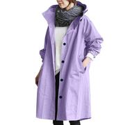 FNKDOR Women's Waterproof Jacket Solid Color Lapel Lightweight Windbreaker Coat Outwear Women's Coat Long Sleeve Trench Coat Ladies Raincoats with Hoods Rain Jacket(Purple,3XL)