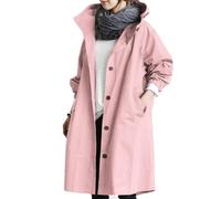 FNKDOR Women's Waterproof Jacket Solid Color Lapel Lightweight Windbreaker Coat Outwear Women's Coat Long Sleeve Trench Coat Ladies Raincoats with Hoods Rain Jacket(Pink,S)