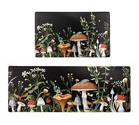 FNLNDO Mushroom Kitchen Rugs and Mats Green Mushroom Kitchen Decor Anti Fatigue Kitchen Floor Mat Set of 2 Non-Skid Washable Kitchen Runner Rug for Kitchen Sink Laundry (Green, 17.5"x29.5"+17.5"x47")