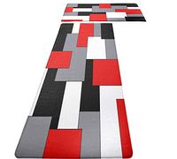 FNLNDO Red Black Grey White Kitchen Rugs and Mats Set of 2 Cushioned Anti Fatigue Kitchen Rugs Set Geometric Non-Skid Washable Kitchen Mats for Kitchen Sink Laundry 17.5"x29.5"+17.5"x47"