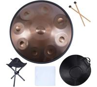 FnnEmg Harmonic Handpan Drum In D Major,9 10 12 Notes 22 Inch Steel Hand Drum, Percussion Instrument Yoga Meditation Beginner Handdrum Handmade Healing Music Instrument Gift-Brown||9Tones