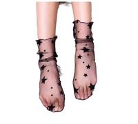FnnEmg Lace Ankle Socks 5/3Pair Sexy Fishnet Lace Mesh Socks Set Women Short Black Silk Sock Summer Ultrathin High Elastic Nylon Socks Short Stockings (Color : Star, Size : 3pair)