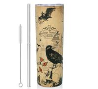Fnokuxz 20 Oz Halloween Tumbler with Lid and Straw, Gothic Goth Witch Stainless Steel Cup Water Bottle Tumbler Drinking Cup, Halloween Goth Gifts for Women