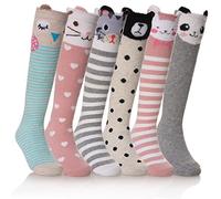 FNOVCO Girls Knee High Socks Cartoon Animal Patterns Cotton Over Calf Socks (6 Pairs Animal)