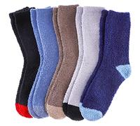 FNOVCO Mens Fuzzy Socks - Soft Cozy Slipper Fluffy Winter Warm Microfiber Plush Sleeping Socks - 5 to 6 Pairs, 5 Pairs Solid, One Size