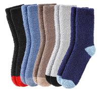 FNOVCO Mens Fuzzy Socks - Soft Cozy Slipper Fluffy Winter Warm Microfiber Plush Sleeping Socks - 5 to 6 Pairs, 5 Pairs Solid, One Size