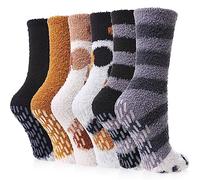 FNOVCO Non Slip Socks for Women Winter Warm Cozy Fuzzy Slipper Socks Soft Fluffy Hospital Socks with Grips, 6 Pairs Cat Paw, One Size