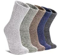 FNOVCO Wool Socks for Women Winter Warm Hiking Boot Thick Thermal Cozy Crew Socks 5 Pairs, Mix-color E, One Size