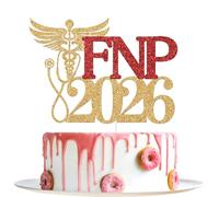 FNP 2026 Cake Topper, FNP Graduation Decorations, Nursing School Survivor, Congrats Nurse, 2026 Medical Nursing School Graduation Party Decorations (Gold and Red Glitter)