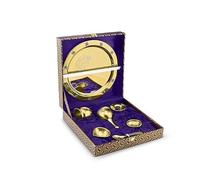 FnS Vandan Pooja Thali Set - 7 Piece Gold Finish Stainless Steel