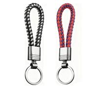 FNSIGHD 2 Pcs Braided Leather Keyring,Handwoven Key Ring for Men Women,Modern Simple Keychain,Personalised Double Color Keyring for Home Office Car Keys Bags Wallets (Black and White, Red and Blue)