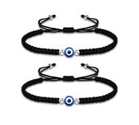 FNSIGHD 2 Pcs Evil Eye Bracelet for Women Men,Handmade Black String Bracelets with Devil's Eye Pendant,Adjustable Boy Personality Bracelet,Good Luck Charm Gifts for Women Men Couple Friendship