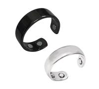 FNSIGHD 2 Pcs Magnetic Rings for Women, Magnetic Therapy Rings with Four Magnets, Adjustable Ring with Gift Box,for Relaxation, Anxiety Reduction, Better Sleep, Supports Wellness (Black, Silver)