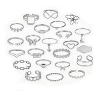FNSIGHD 24Pcs Grace Stackable Silver Rings for Women,Stackable Womens Silver Rings,Fashional Plated Statement Ring,Waterproof Joint Ring,For Delicate Girls Finger Dress Up,Party Decorations