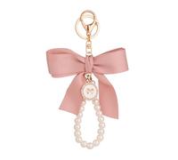 FNSIGHD Bow Keychain,Stylish Elegant Cute Car Pearl Pink Keychain Wristlet,Charm Bow & Pearl Pink Keyring Pendant Charms,for Handbags,Car,Walle,Purse and Backpacks Pendant Charms Wristlet Accessories