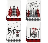 FNSIGHD Christmas Kitchen Towels,Buffalo Plaid Snowflake Trees Stars Dish Towels Set,Vintage Soft Snowman Merry Christmas Tree Hand Dishcloth,for Merry Xmas New Year Party Seasonal Home Decorations