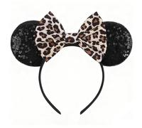FNSIGHD Mouse Ears Headband,Sparkly Bow Mouse Ear Headwear,Glitter Party Decoration Cosplay Costume for Women Girls, Fancy Dress Costume Head Band Christmas & Birthday Party(Black & Leopard)