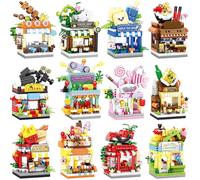 FNSJFYZS 12 PCS Mini Street View Building Bricks Set, Modular City Shop Model, DIY Tiny Town Collection, Aesthetic Tabletop Decor, Holiday & Birthday Gifts for Adults