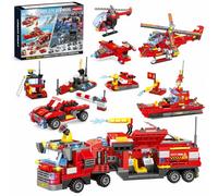 FNSJFYZS City Fire Truck Building Set, Fire Rescue Helicopter Boat Model | Fire Truck Building Blocks, 8-in-1 transformable design, Collectible Construction Kit for Adults, Birthday Gifts (878 PCS)