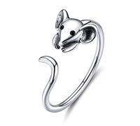 FNSK 925 Sterling Silver Mouse Animal Adjustable Finger Ring For Women Cute Pet Simple Adjustable Ring For Women Birthday Gift
