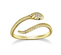 FNSK 925 Sterling Silver Platinum Plated Adjustable Ring, Green Zircon Retro Textures Snake Ring Women Men Jewelry (Color : Gold Plated)